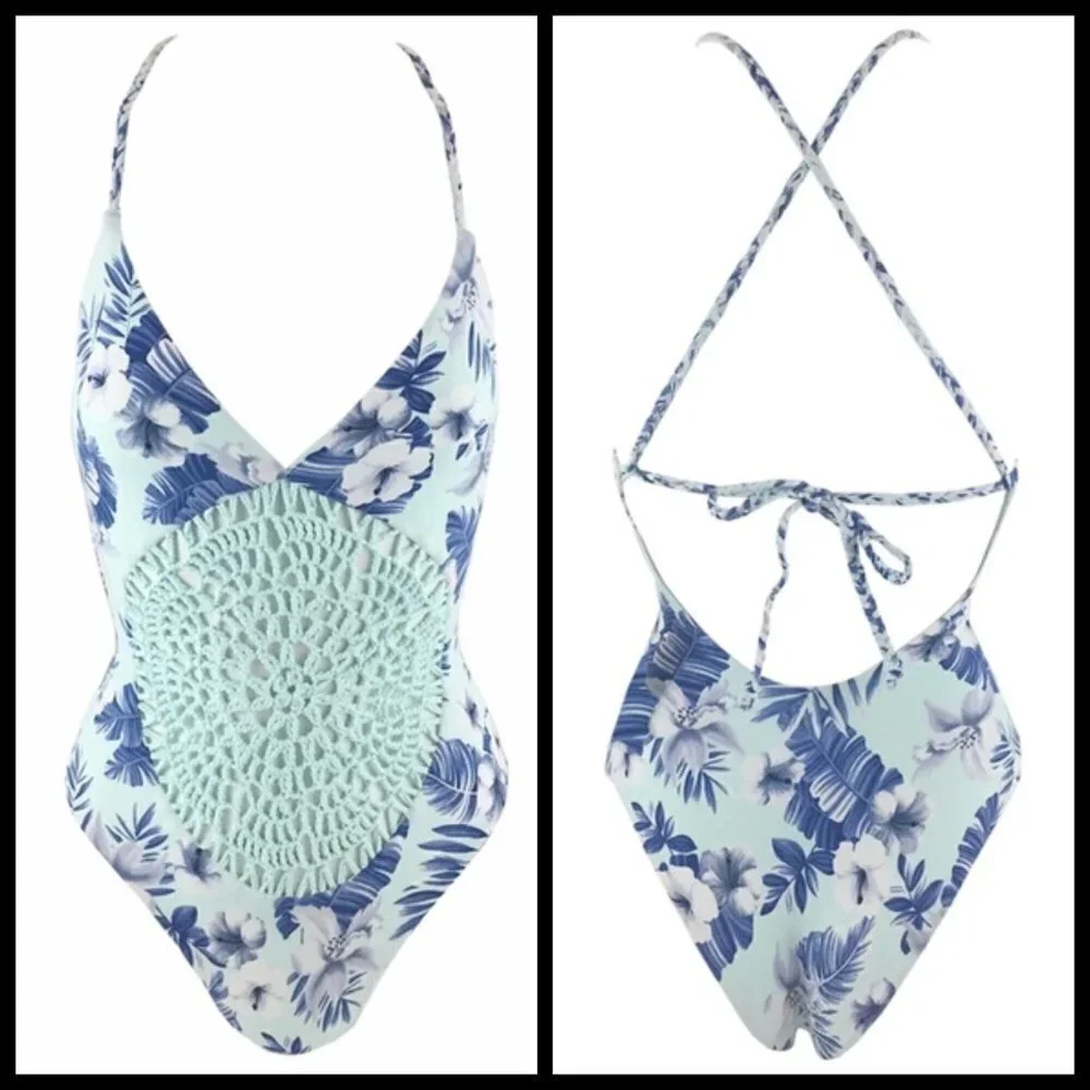 💕FRANKIES BIKINIS💕 Poppy One Piece Swimsuit ~ Hawaiian Mist Crochet S NWT